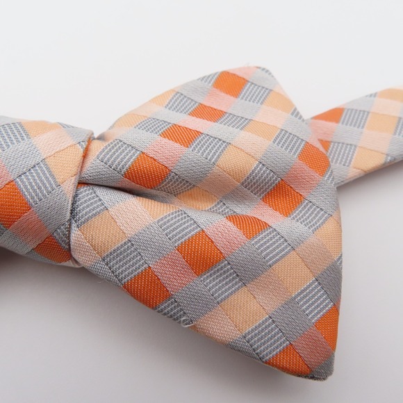 Alfani Bow Tie Polyester Pink Orange Blue Check 2.5" Wide Pre Tied - Picture 2 of 5